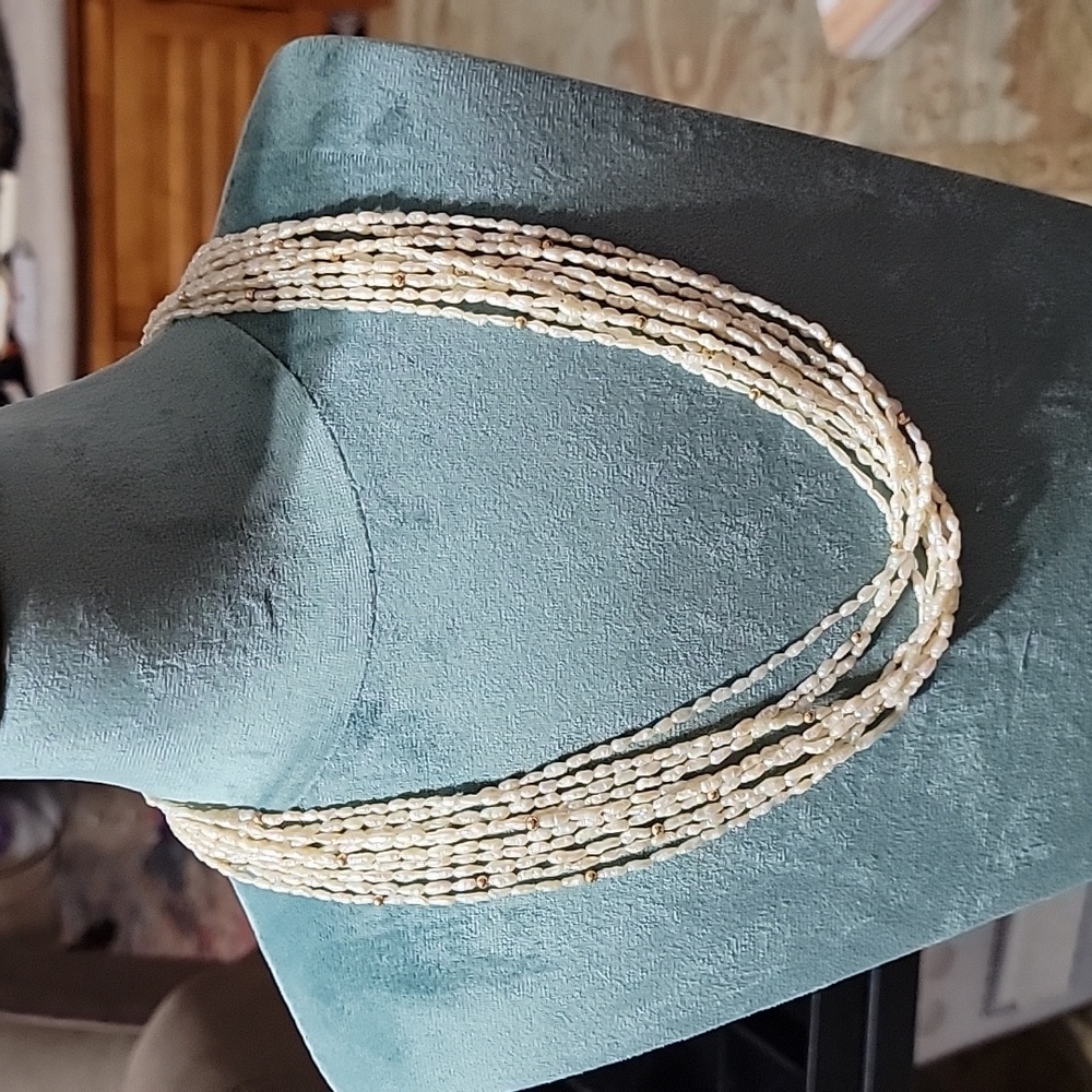 Freshwater Baroque Pearl Multi Strand Necklace Gold Tone box clasp and bracelet